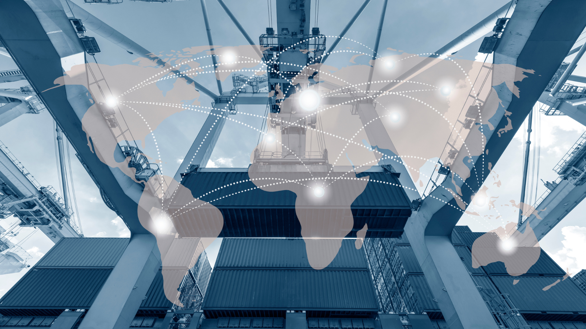 World map illustrating connections to the largest container port, highlighting global supply chain dynamics in friend-shoring article.